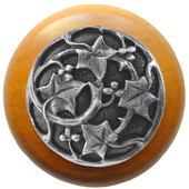  Florals & Leaves Collection 1-1/2'' Diameter Ivy with Berries Round Wood Cabinet Knob in Antique Pewter and Maple, 1-1/2'' Diameter x 1-1/8'' D