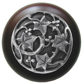  Florals & Leaves Collection 1-1/2'' Diameter Ivy with Berries Round Wood Cabinet Knob in Antique Pewter and Dark Walnut, 1-1/2'' Diameter x 1-1/8'' D