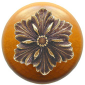  Classic Collection 1-1/2'' Diameter Opulent Flower Round Wood Cabinet Knob in Antique Brass and Maple, 1-1/2'' Diameter x 1-1/8'' D