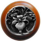 Nouveau Collection 1-1/2'' Diameter River Iris Round Wood Cabinet Knob in Antique Pewter and Cherry, 1-1/2'' Diameter x 1-1/8'' D