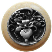  Nouveau Collection 1-1/2'' Diameter River Iris Round Wood Cabinet Knob in Antique Pewter and Natural, 1-1/2'' Diameter x 1-1/8'' D