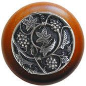  Tuscan Collection 1-1/2'' Diameter Grapevines Round Wood Cabinet Knob in Antique Pewter and Cherry, 1-1/2'' Diameter x 1-1/8'' D