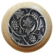  Tuscan Collection 1-1/2'' Diameter Grapevines Round Wood Cabinet Knob in Antique Pewter and Natural, 1-1/2'' Diameter x 1-1/8'' D