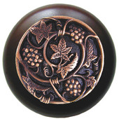  Tuscan Collection 1-1/2'' Diameter Grapevines Round Wood Cabinet Knob in Antique Copper and Dark Walnut, 1-1/2'' Diameter x 1-1/8'' D