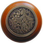  Classic Collection 1-1/2'' Diameter Saddleworth Round Wood Cabinet Knob in Antique Brass and Cherry, 1-1/2'' Diameter x 1-1/8'' D