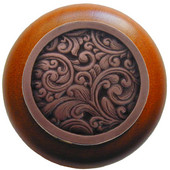  Classic Collection 1-1/2'' Diameter Saddleworth Round Wood Cabinet Knob in Antique Copper and Cherry, 1-1/2'' Diameter x 1-1/8'' D