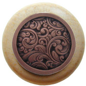  Classic Collection 1-1/2'' Diameter Saddleworth Round Wood Cabinet Knob in Antique Copper and Natural, 1-1/2'' Diameter x 1-1/8'' D