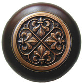  Chateau Collection 1-1/2'' Diameter Fleur-de-Lis Round Wood Cabinet Knob in Antique Copper and Dark Walnut, 1-1/2'' Diameter x 1-1/8'' D
