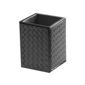  Square Faux Leather Toothbrush Holder, 3-3/10'' L x 3-3/10'' W x 4-2/5'' H, Silver