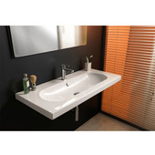  Built In or Wall Mounted Ceramic Washbasin with Overflow, 3 Holes, 39-3/5'' W x 17-7/10'' D,  White