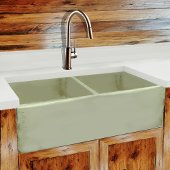  Vineyard Collection 33'' Double Bowl Farmhouse Fireclay Sink in Shabby Green, 33'' W x 18'' D x 10'' H