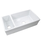  Island Collection 35'' W Reversible 90/10 Double Bowl Italian Fireclay Farmhouse Sink in Glossy White, 35-1/2'' W x 19-3/4'' D x 9-3/4'' H