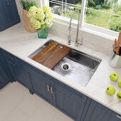  Brightwork Home Collection 32'' Wide Hammered Prepstation Stainless Steel Kitchen Sink, 32'' W x 20'' D x 10'' H