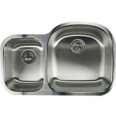  32-1/2'' 70/30 Double Bowl Undermount Stainless Steel Kitchen Sink, 16 Gauge, Large Bowl on Right