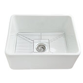  Cape 23-1/4'' W Premium European Fireclay Farmhouse Kitchen Sink in White with Bottom Grid and Strainer, 23-1/4'' W x 18'' D x 10'' H