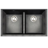  Plymouth Collection Low Divide 50/50 Double Bowl Undermount Granite Composite Kitchen Sink, Black, 33'' W x 18-1/2'' D x 9-7/8'' H