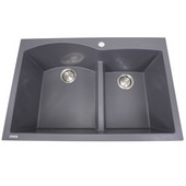  Plymouth Collection 60/40 Double Bowl Dual-Mount Granite Composite Kitchen Sink in Titanium, 33''W x 22''D x 9-7/8''H
