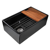  Cape Collection 30'' Workstation Fireclay Apron Farmhouse Kitchen Sink in Matte Black with Grid, Side Drain, and Cutting Board