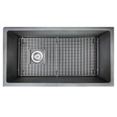  Cape 34'' W Premium Rectangle Fireclay Dual Mount Kitchen Sink, Matte Concrete w/ Drain and Bottom Grid, 34-1/4'' W x 18-1/2'' D x 10'' H
