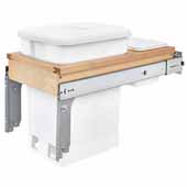 Rev-A-Shelf Single Wood Top Mount Pull-Out 6-gallon White Compo + Bin with Ball-Bearing Soft-Close Slides, Minimum Cabinet Opening: 12''W x 22-7/8''D x 18''H