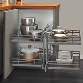 Rev A Shelf 53PSPE Series Elite Blind Corner 2-Tier Steel Wire Frame Pullout Organizer with (4) Solid Bottoms in Orion Gray, and Soft-Close Slides