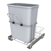  Universal Waste Pullout with Single Gray 32 Quart (8 Gallons) Container, Rear Basket, and Ball-Bearing Slides for 27'', 30'' and 33'' Sink Base, 14-1/2'' W x 16-7/16'' D x 19-1/2'' H, Chrome Finish