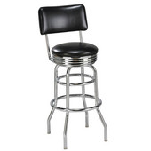 Regal Chrome Metal Double Ring Bar Stool with Upholstered Swivel Seat & Back with Chrome Footrest, 30''H