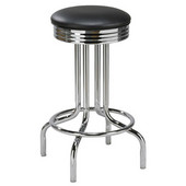 Regal Retro Chrome Metal Bar Stool with Upholstered Swivel Seat & Chrome Footrest