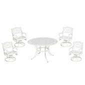  Sanibel 5-Piece Outdoor Dining Set with Four Swivel Chairs in White, 48'' W x 48'' D x 16-3/4'' H