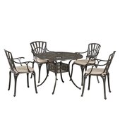  Grenada 5-Piece Outdoor Dining Set with Cushion Arm Chairs (4x) in Khaki Gray, 42'' W x 42'' D x 20-3/4'' H