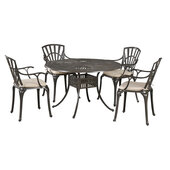  Grenada 5-Piece Outdoor Dining Set with Cushion Arm Chairs (4x) in Khaki Gray, 48-1/2'' W x 48-1/2'' D x 20-3/4'' H