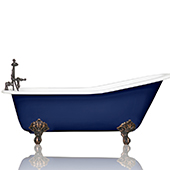  Cobalt Blue 67'' Antique Inspired Cast Iron Porcelain Clawfoot Bathtub 5.5' Flat Rim Slipper Bathtub Package Bronze Feet