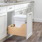 Rev-A-Shelf Single White Compo+ Bin Pull-Out with Rear Storage, Wood Bottom Mount with Blum Soft-Close Slides