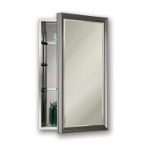 Jensen (Formerly Broan) Studio V Recess or Surface Mount 1 Door Medicine Cabinet w/ Brushed Stainless Steel Finish, Satin Nickel Frame, Stainless Steel Construction w/ 3 Adjustable Glass Shelves, 15''W x 4''D x 25''H