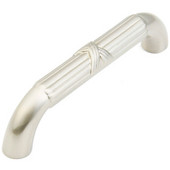  Versailles Collection 4-1/4'' W Raised Design with Ribbon Motif Cabinet Pull in Satin Nickel, 4-1/4'' W x 1-1/8'' D