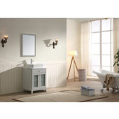  24'' Wide Single Vanity Set; Counter Top, Mirror & Cabinet w/ Carrara White Marble Top, Light Grey Finish, 24''W x 21-11/16''D x 36-5/8''H