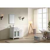  36'' Wide Single Vanity Set; Counter Top, Mirror, & Cabinet w/ Carrara White Marble Top, White Finish, 36''W x 21-11/16''D x 36-5/8''H