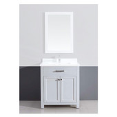  29'' W Milan 29'' Solid Wood Framed Bathroom Vanity Base Cabinet With Plywood Interior, Mdf Doors With Self Soft Closing Door Hinges In Pure White