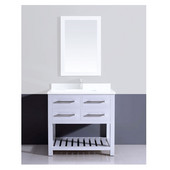  35'' W Bohemian Solid Wood Framed Bathroom Vanity Base Cabinet With Plywood Interior, Mdf Drawers And Bottom Open Shelf, Pure White Finished With Self Soft Closing Undermount Slides In Pure White