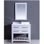  36'' W Bohemian Bathroom Vanity Set: Counter Top, Sink Cabinet & Mirror In Pure White