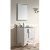  Ross Series 25'' Wide Single Vanity Set (Counter Top, Cabinet, Backsplash & Mirror, White Cabinet w/ Carrara White Marble Top) White Finish