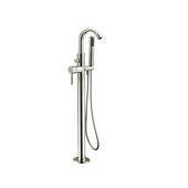  41-3/16'' Tall Floor Mount Free Standing Bathtub Faucet w/ Hand-Held Shower, Lever Handle, Brushed Nickel Finish, 5-1/8''W x 7-11/32''D: Spout Clearance 6-11/32''