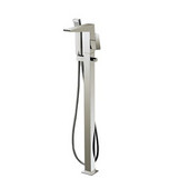  37-13/32'' Tall Floor Mount Free Standing Bathtub Faucet w/ Hand Held Shower, Lever Handle, Brushed Nickel Finish, 5-1/8''D x 5-1/8''D