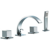  Product Width: 5-47/50'' to 7-22/25'' (hole spacing)<br> Height: 6''H, 4-hole Tub Filler with Personal Handshower, Square Handles and Sheetflow Spout, Chrome