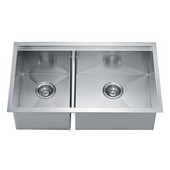  32''W Undermount Double Bowl Square Kitchen Sink, Polished Satin