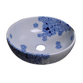  16-1/4'' Round Ceramic, Hand-Painted Bathroom Vessel Sink, White With Blue Floral Design