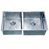  31-7/8''W x 17-3/16''D x 9'' (large bowl); 8'' (small bowl)H, Undermount Small Corner Radius Double Bowl Sink (Large Bowl Right) in Polished Satin Finish