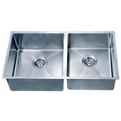  31-7/8''W x 17-3/16''D x 9'' (large bowl); 8'' (small bowl)H, Undermount Small Corner Radius Double Bowl Sink (Large Bowl Left) in Polished Satin Finish