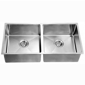 ® Kitchen Stainless Steel Undermount Extra Small Corner Radius Equal Rectangle Double Bowl in Polished Satin Finish, 34-13/16''W x 17-3/16''D x 9''H
