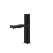  STYLISH Single Handle Modern Bathroom Basin Sink Faucet in Matte Black with Chrome Accents, Spout Height: 4'', Spout Reach: 4-1/2''